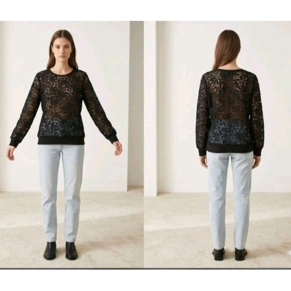 Lane Bryant Black Floral Lace Top Size 14/16 Long Sleeve Beach Boho
